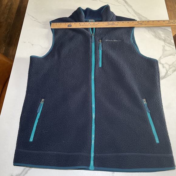 Eddie Bauer Lot of 2 Gray Blue Fleece Vest Zip Up Size TL Three Zip Pockets Logo - Picture 10 of 16